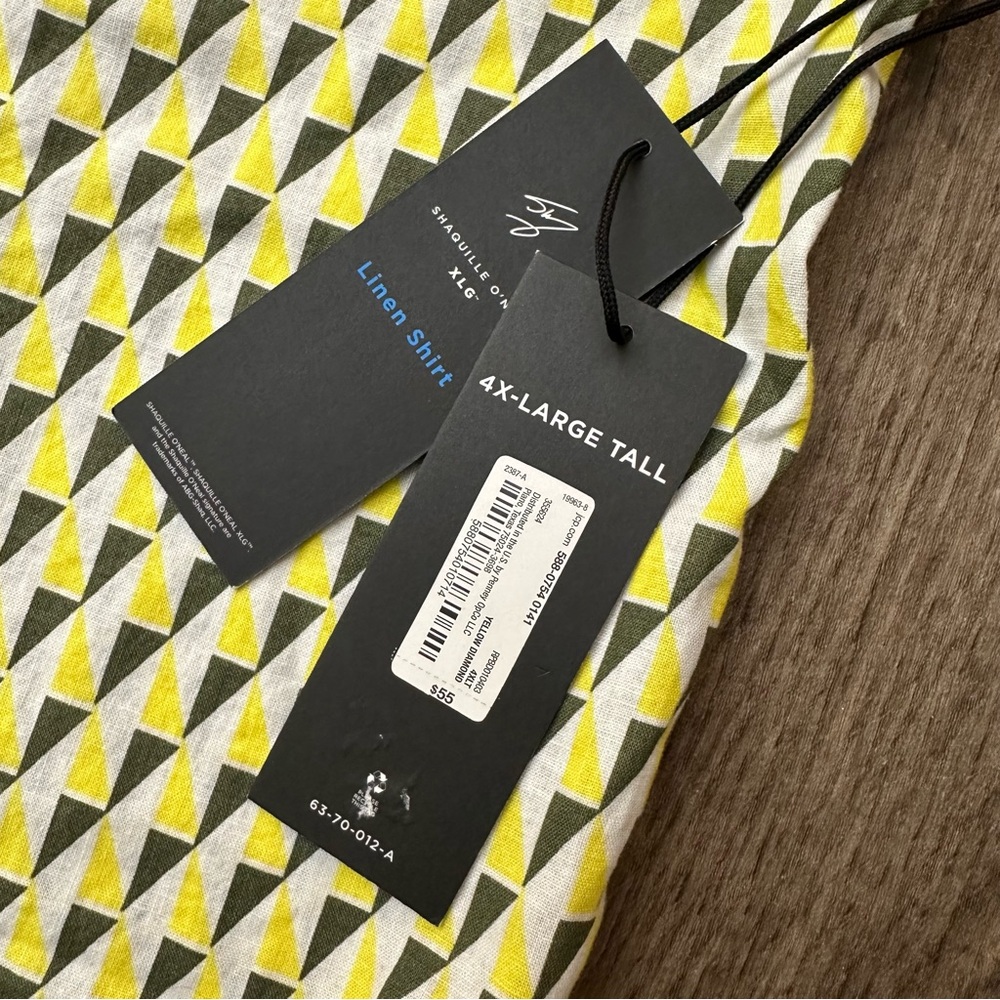 SHAQUILLE O'NEAL YELLOW DIAMOND LINEN SHIRT Men’s - Picture 3 of 5